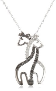 0.1 CT Black and White Diamond 10K Gold Giraffe Couple Necklace