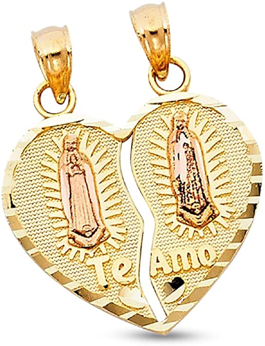 14k Gold Virgin Mary Broken Heart Te Amo Charm
