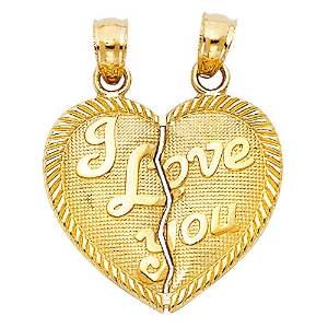 I Love You Broken Heart 14K Gold Pendant Charm