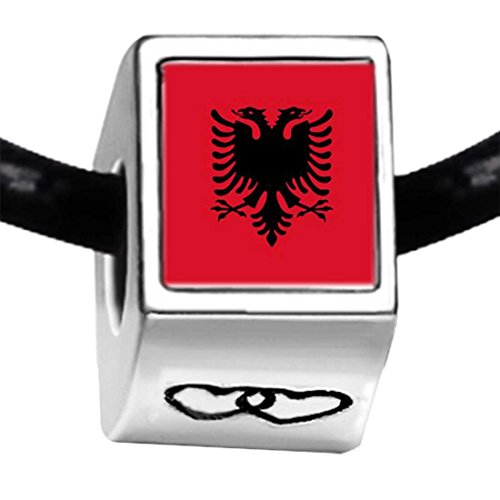 Pandora Albania Flag Photo Double Heart Charm