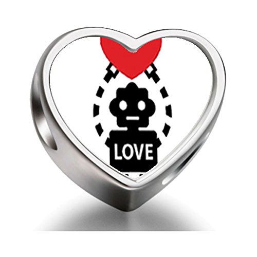 Pandora Robot Holding Heart Photo Heart Charm