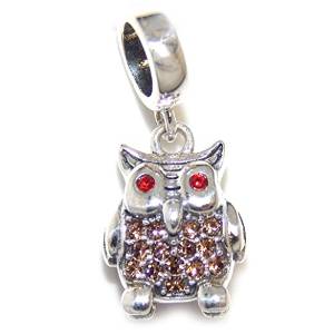 Pandora Silver Owl With Red Ruby Stone Eyes Charm