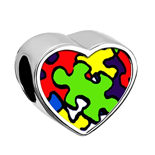 Pandora Word Autism Photo Double Heart Charm