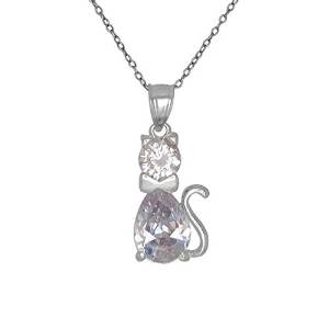 Sterling Silver Diamond Cat Pendant Charm
